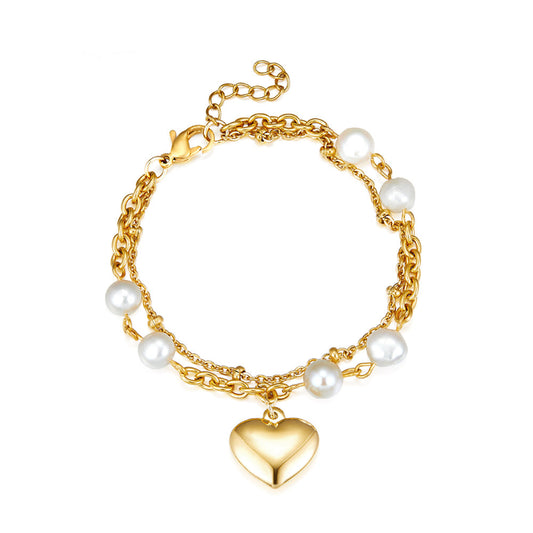 ZANORA - Heart-Shaped White Pearl Double Bracelet
