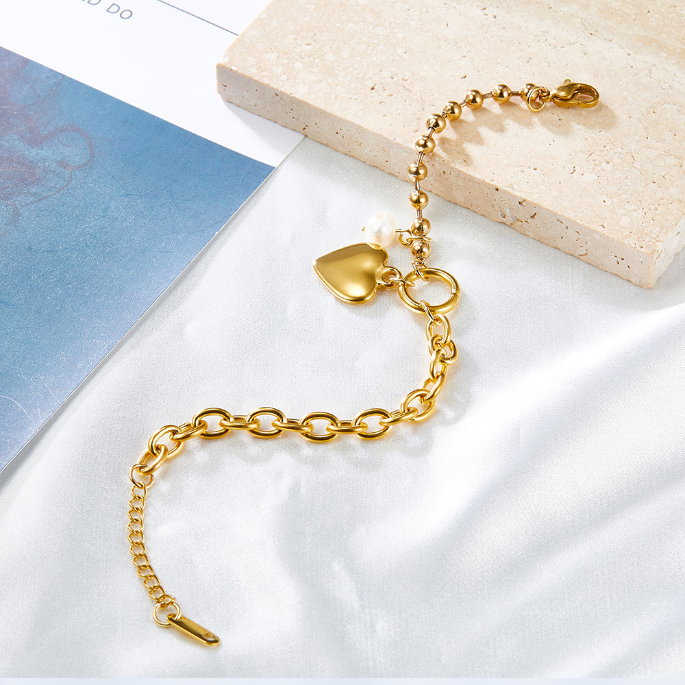 ZANORA - Heart Shaped White Pearl Bracelet