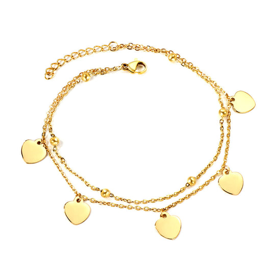 ZANORA Eterna Love - Heart Shaped + Steel Beads Double Chain Anklet