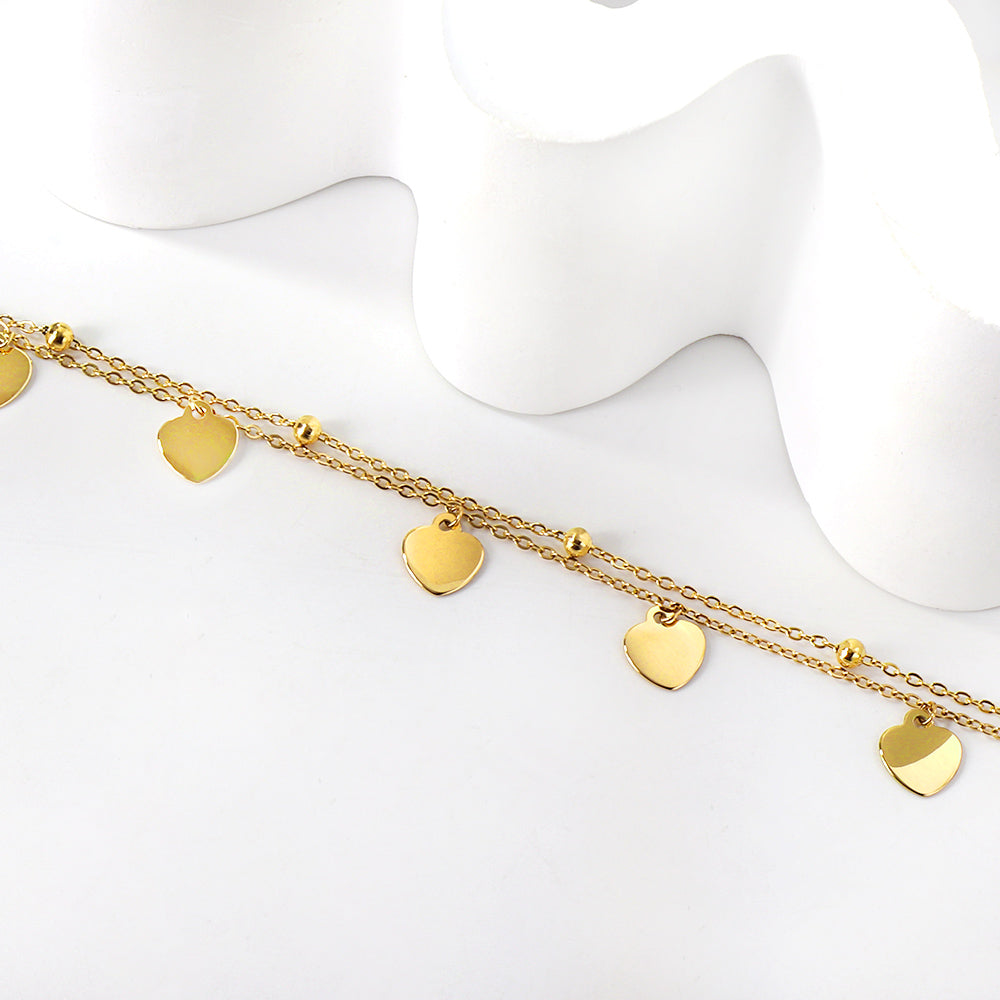 ZANORA Eterna Love - Heart Shaped + Steel Beads Double Chain Anklet