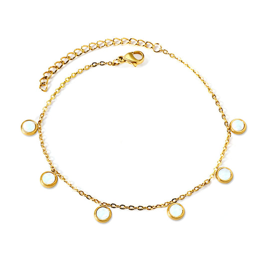 ZANORA Serene Circles- Round Cake White Shell Anklet