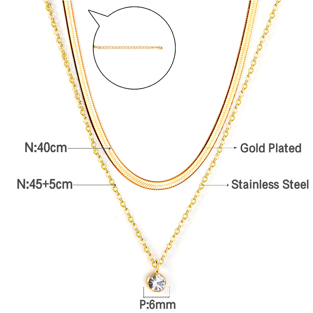 ZANORA - Double Chained Round Diamond Pendant Necklace
