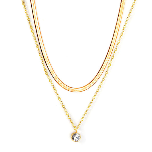 ZANORA - Double Chained Round Diamond Pendant Necklace