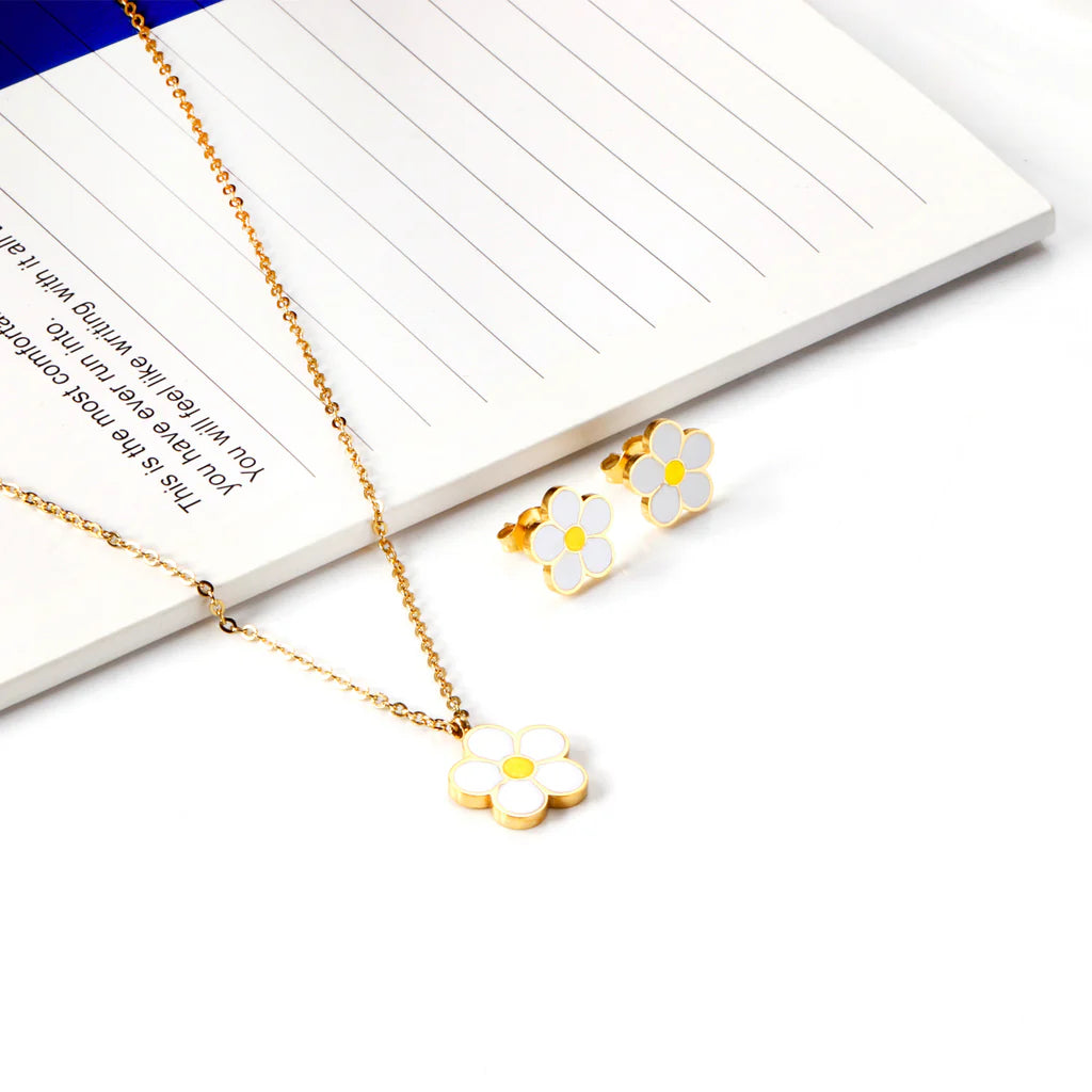 ZANORA Daisy Glow - Peach Blossom Oil Drip White Jewelry Set