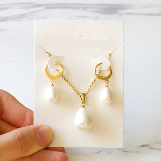 ZANORA Layali Pearl - Pearl Water Drop Jewelry Set - Gold