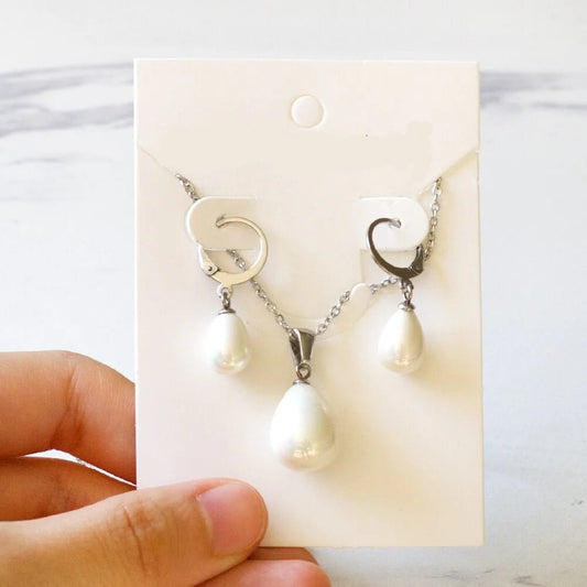 ZANORA Layali Pearl - Pearl Water Drop Jewelry Set - Silver