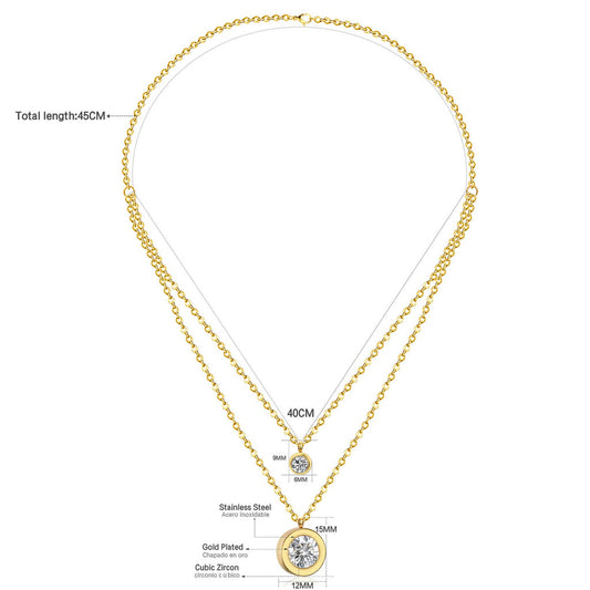 ZANORA Double Glow - Round Cubic Zirconia Necklace