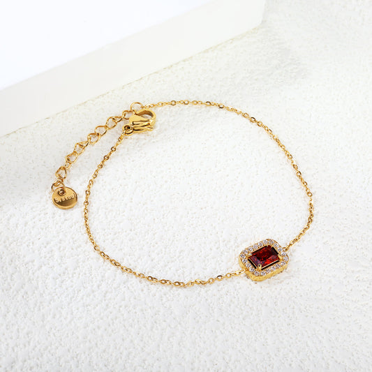 ZANORA - Rectangle Red Zirconia Stone Bracelet
