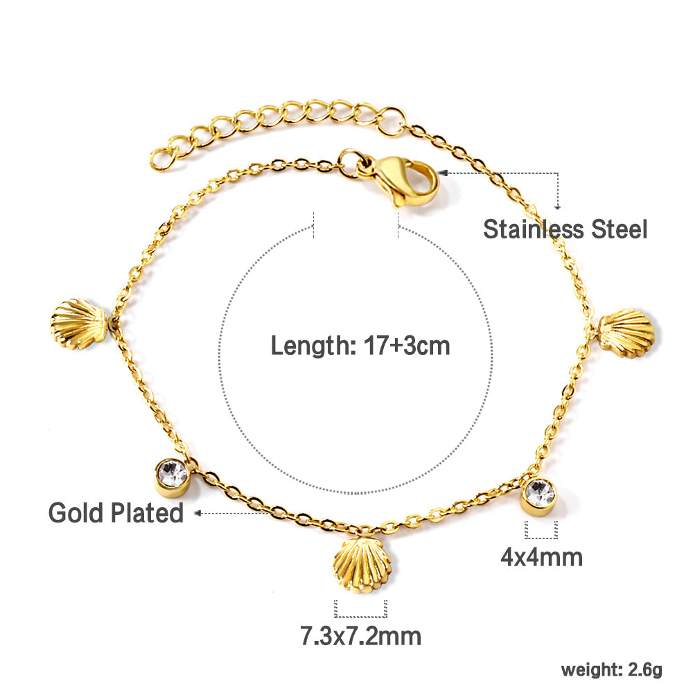 ZANORA- 3 Shells + 2 Cylindrical White Diamond Bracelet