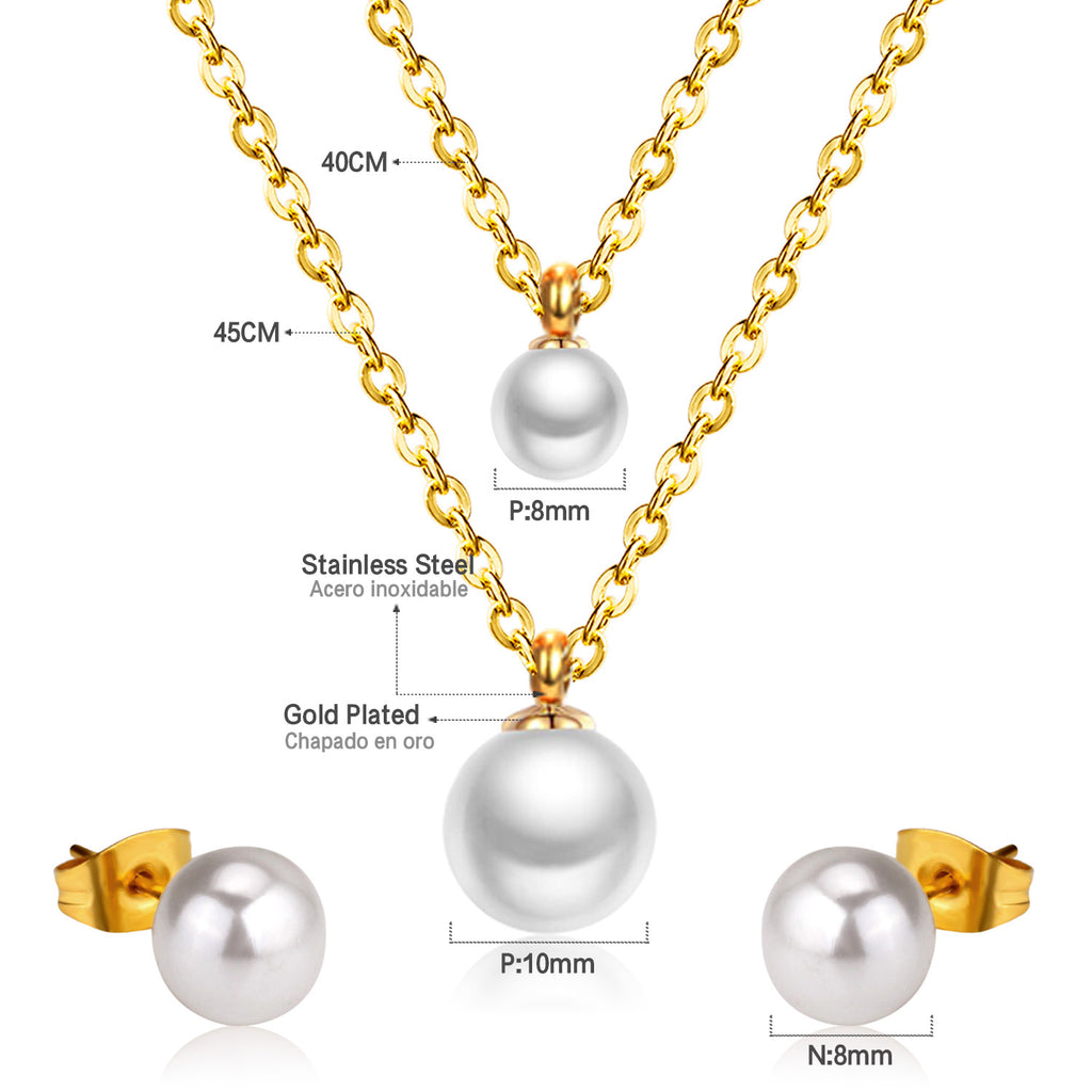 ZANORA - White Pearl Double Chained Jewelry Set