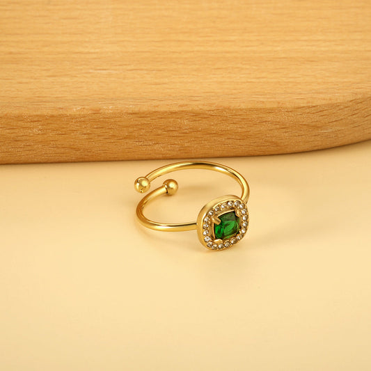 ZANORA - Square Green Diamond Ring