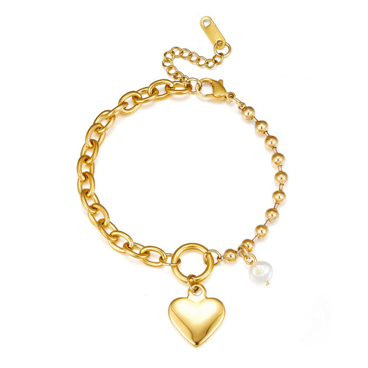 ZANORA  - Heart Shaped White Pearl Bracelet