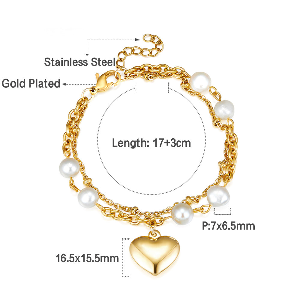 ZANORA - Heart-Shaped White Pearl Double Bracelet