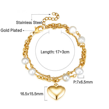 ZANORA - Heart-Shaped White Pearl Double Bracelet