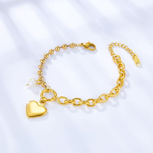 ZANORA  - Heart Shaped White Pearl Bracelet