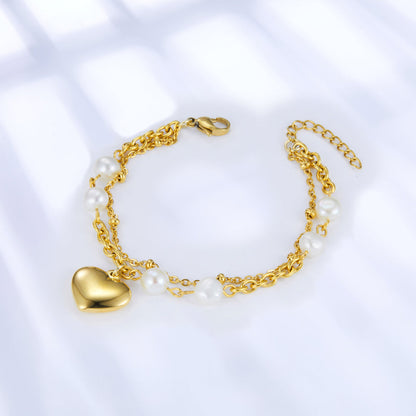 ZANORA - Heart-Shaped White Pearl Double Bracelet