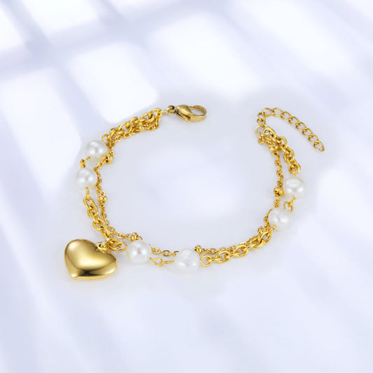 ZANORA - Heart-Shaped White Pearl Double Bracelet