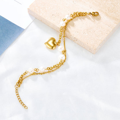 ZANORA - Heart-Shaped White Pearl Double Bracelet