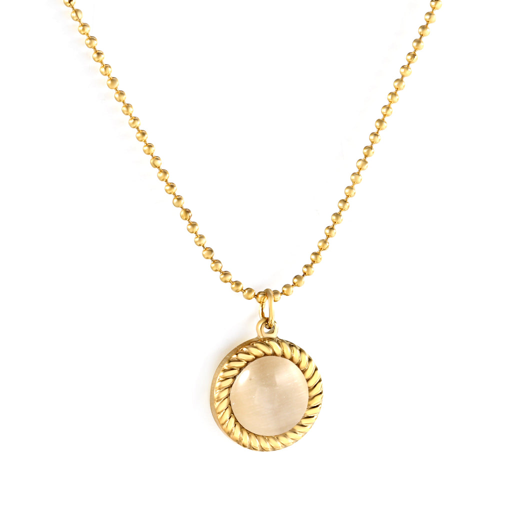 ZANORA  - Round Twist Trim with White Cat's Eye Pendant Necklace