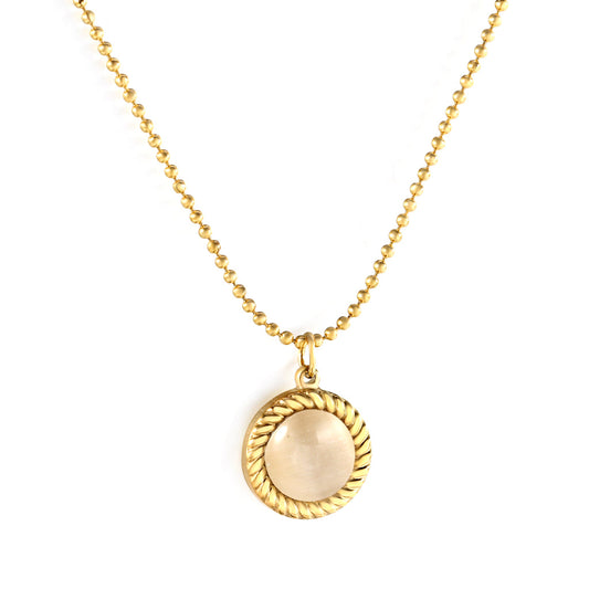 ZANORA  - Round Twist Trim with White Cat's Eye Pendant Necklace