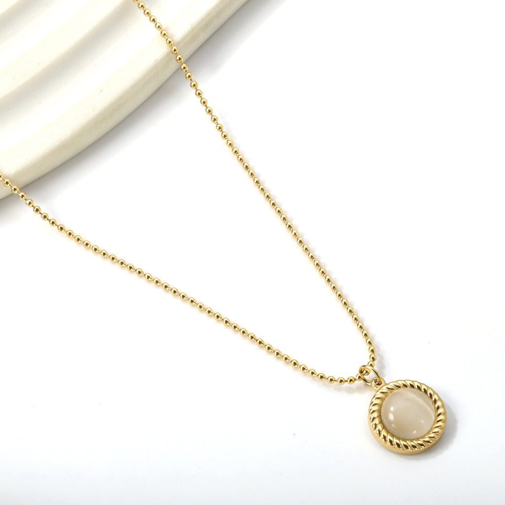 ZANORA  - Round Twist Trim with White Cat's Eye Pendant Necklace