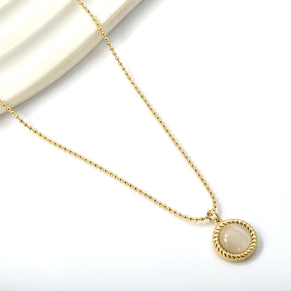 ZANORA  - Round Twist Trim with White Cat's Eye Pendant Necklace