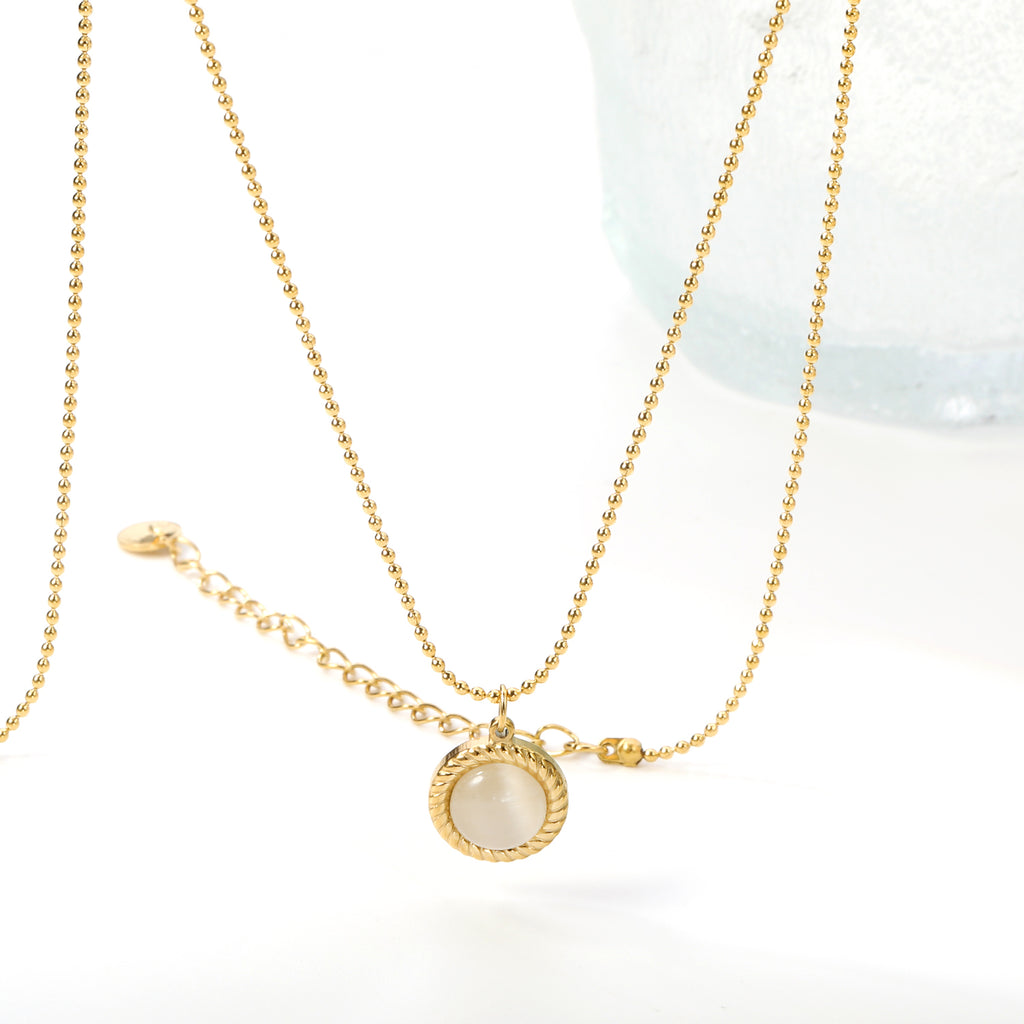 ZANORA  - Round Twist Trim with White Cat's Eye Pendant Necklace