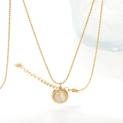 ZANORA  - Round Twist Trim with White Cat's Eye Pendant Necklace