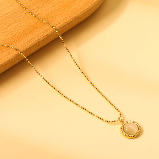 ZANORA  - Round Twist Trim with White Cat's Eye Pendant Necklace