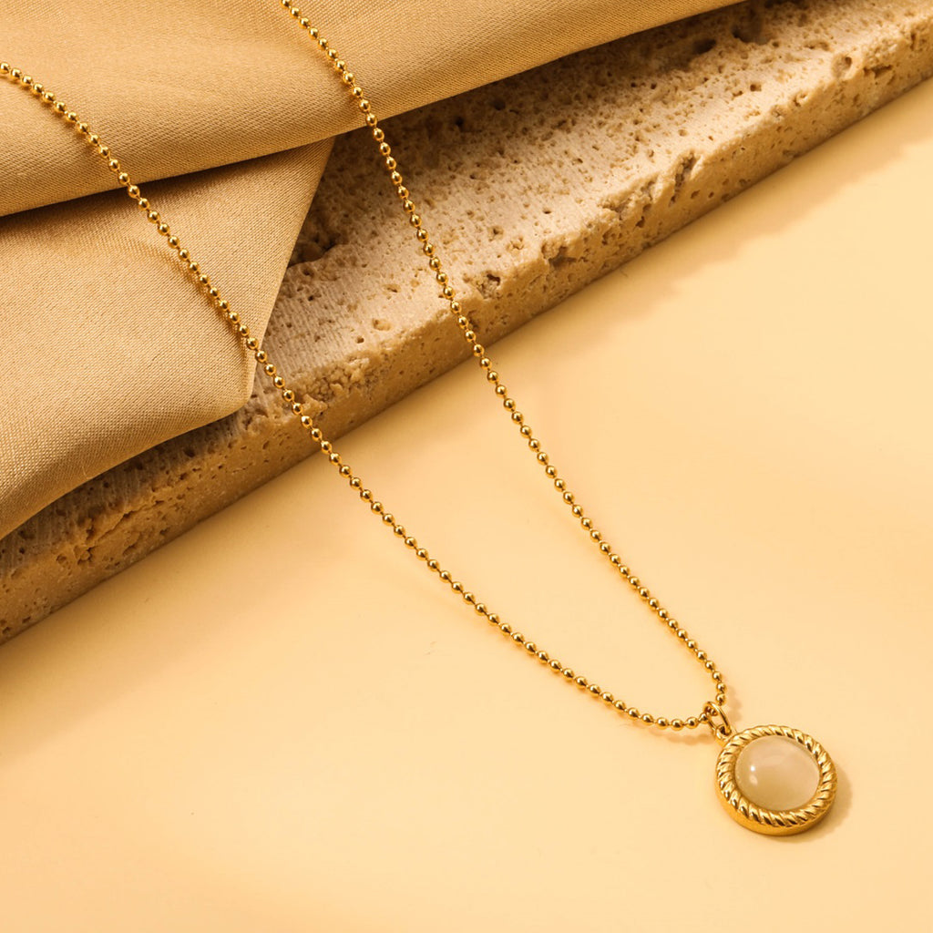 ZANORA  - Round Twist Trim with White Cat's Eye Pendant Necklace