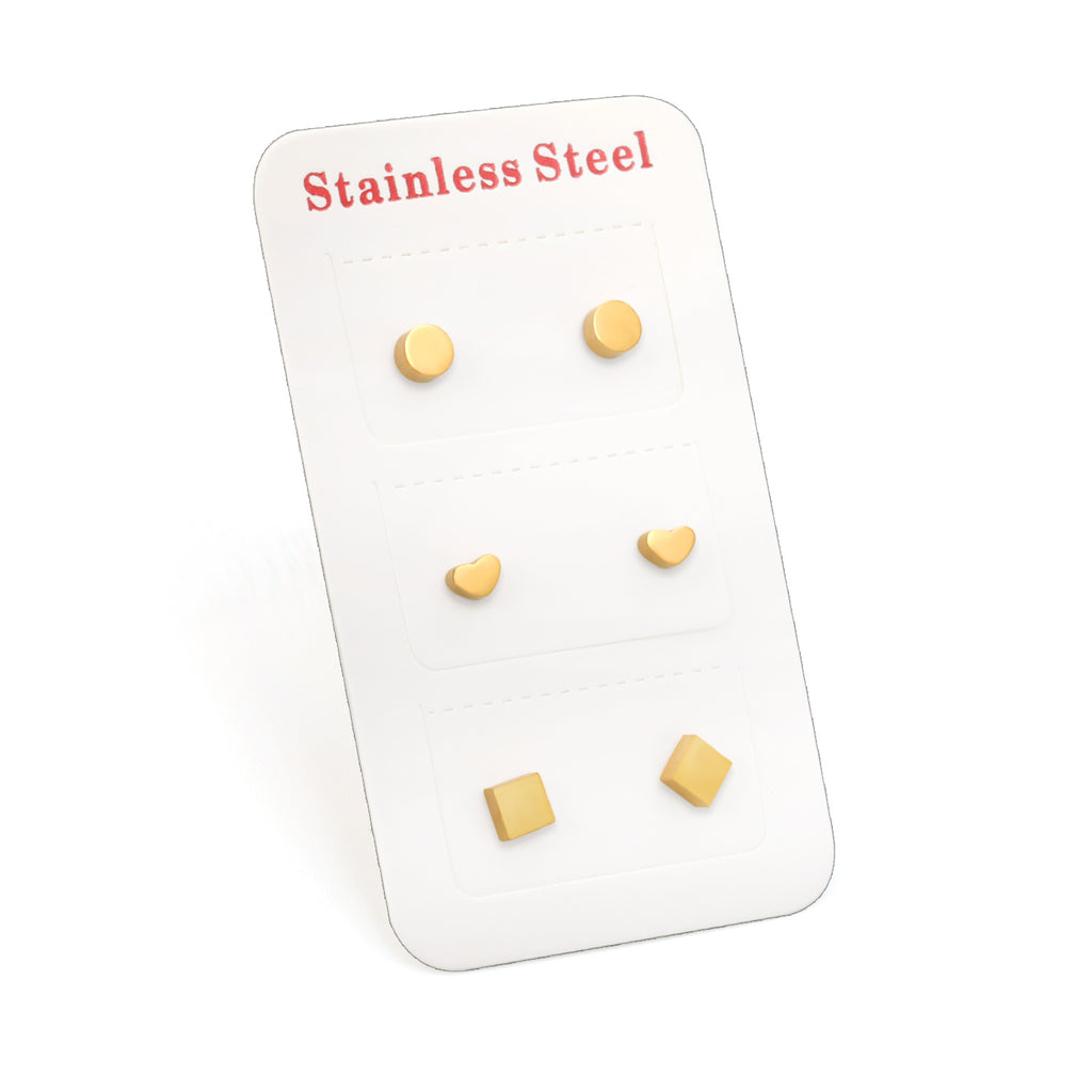ZANORA  - 3 Pairs Mixed Cut Stud Earring