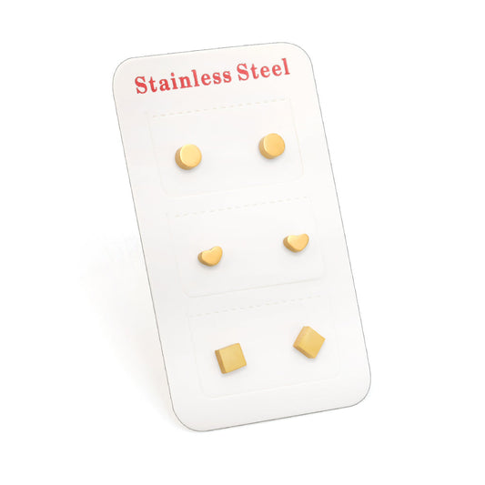 ZANORA  - 3 Pairs Mixed Cut Stud Earring