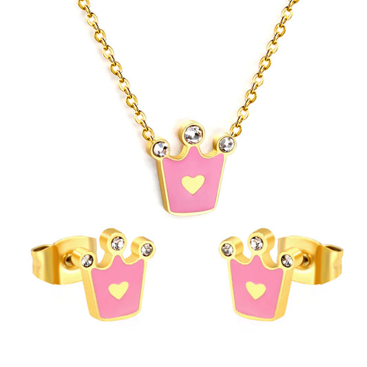 ZANORA Princessa - Crown With Pink Oil Drop Jewelry Set