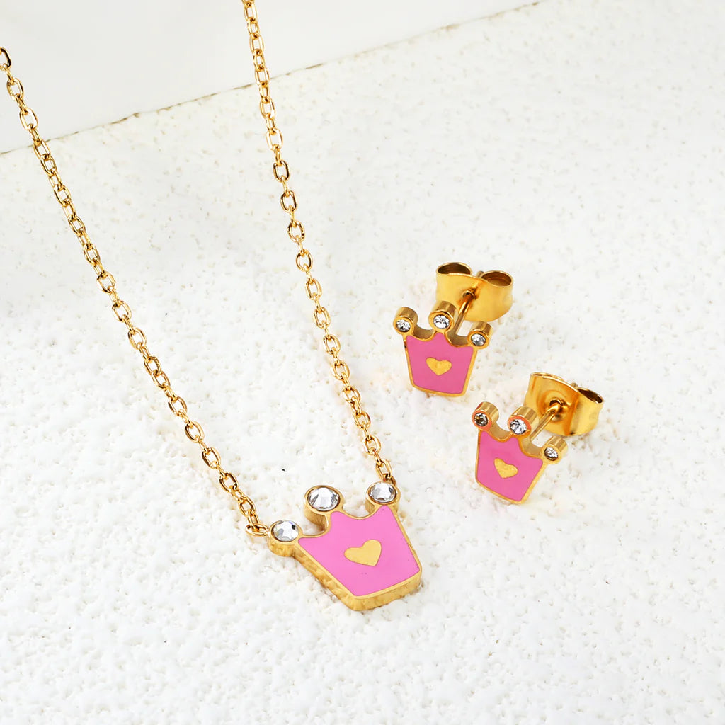 ZANORA Princessa - Crown With Pink Oil Drop Jewelry Set