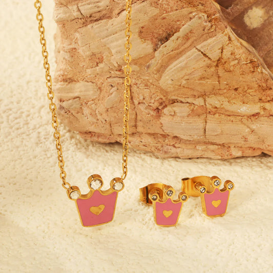 ZANORA Princessa - Crown With Pink Oil Drop Jewelry Set
