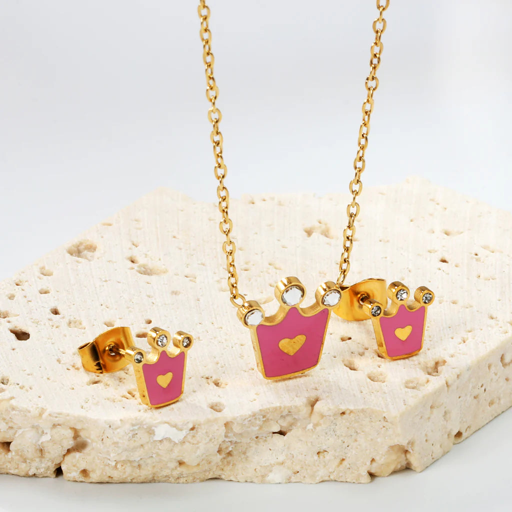 ZANORA Princessa - Crown With Pink Oil Drop Jewelry Set