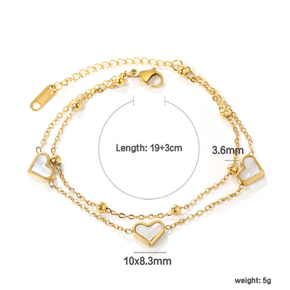 ZANORA  - Heart Shaped White Shells Double Chained Bracelet