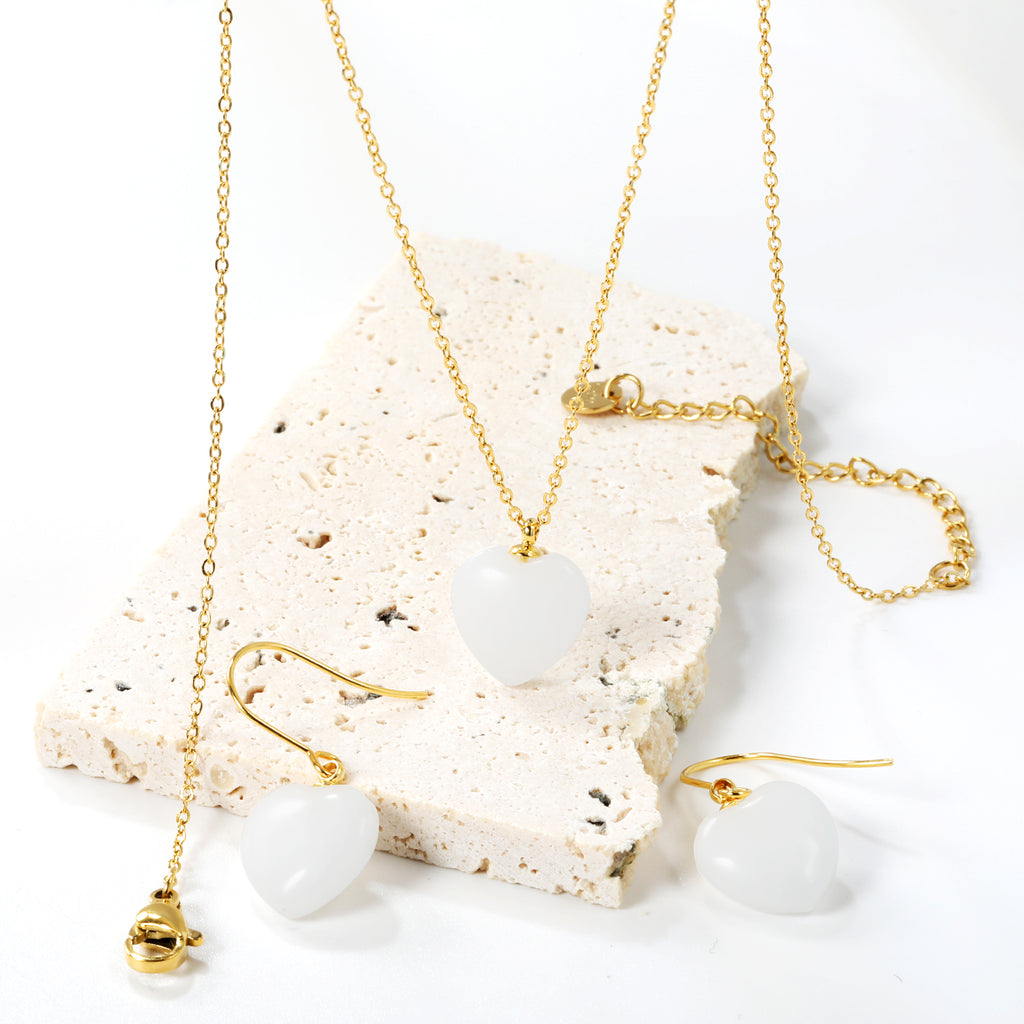 ZANORA White Embrace - White Heart Natural Stone Jewelry Set
