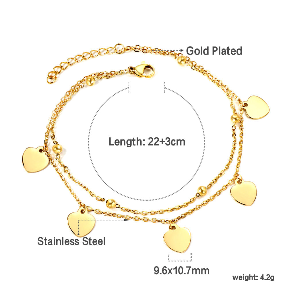 ZANORA Eterna Love - Heart Shaped + Steel Beads Double Chain Anklet