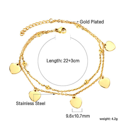 ZANORA Eterna Love - Heart Shaped + Steel Beads Double Chain Anklet