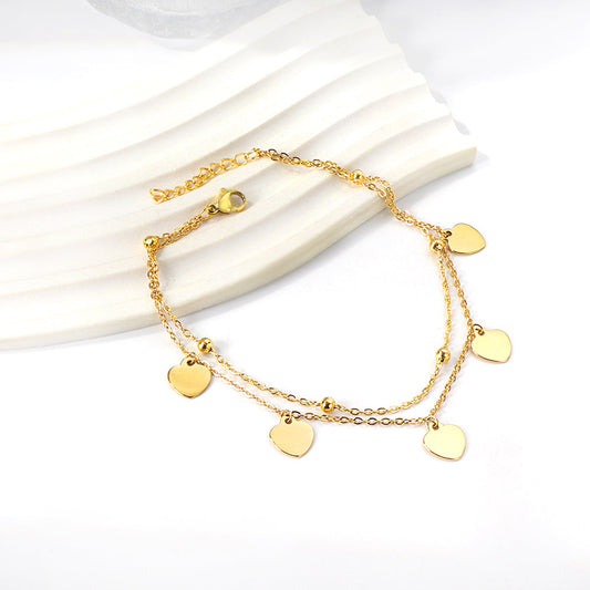 ZANORA Eterna Love - Heart Shaped + Steel Beads Double Chain Anklet