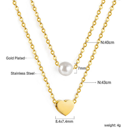 ZANORA - Heart + White Pearl Pendant Double Chain Necklace