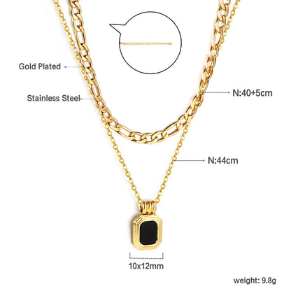 ZANORA  - Rectangular Green Diamond Double Layered Pendant Necklace