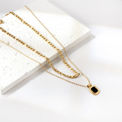 ZANORA  - Rectangular Green Diamond Double Layered Pendant Necklace