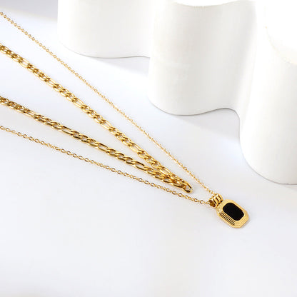 ZANORA  - Rectangular Green Diamond Double Layered Pendant Necklace