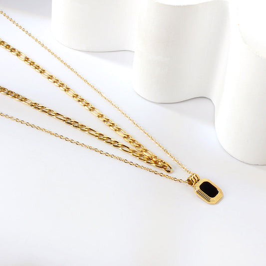 ZANORA  - Rectangular Green Diamond Double Layered Pendant Necklace
