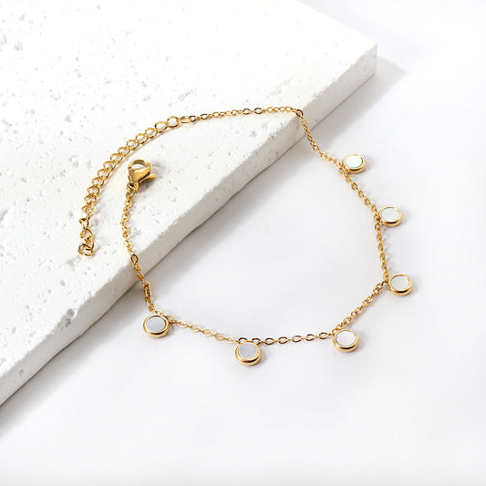 ZANORA Serene Circles- Round Cake White Shell Anklet