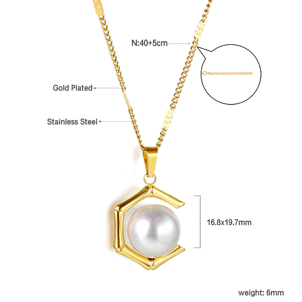 ZANORA  - White Pearl + Pentagonal Designed Pendant Necklace