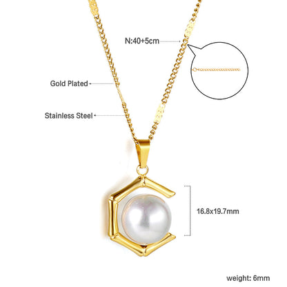 ZANORA  - White Pearl + Pentagonal Designed Pendant Necklace