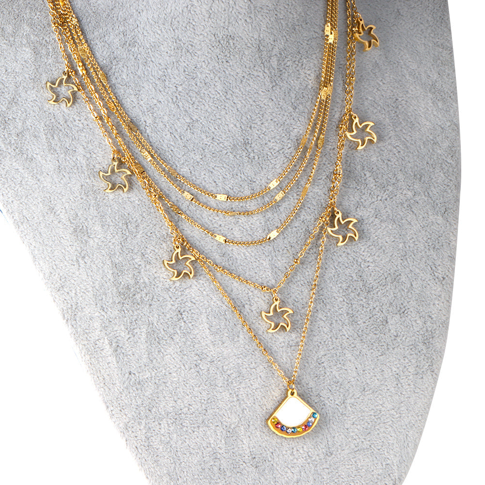 ZANORA - Multilayered With Mixed Diamonds Pendant Necklace